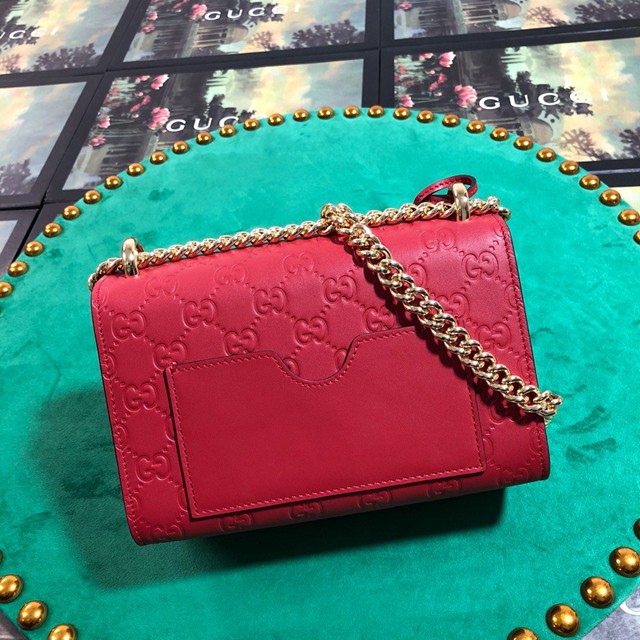 Gucci經典款女包 409487 古馳經典款 紅色壓花全皮 GG鎖扣包 Gucci鏈條肩背斜挎包  gqy2632